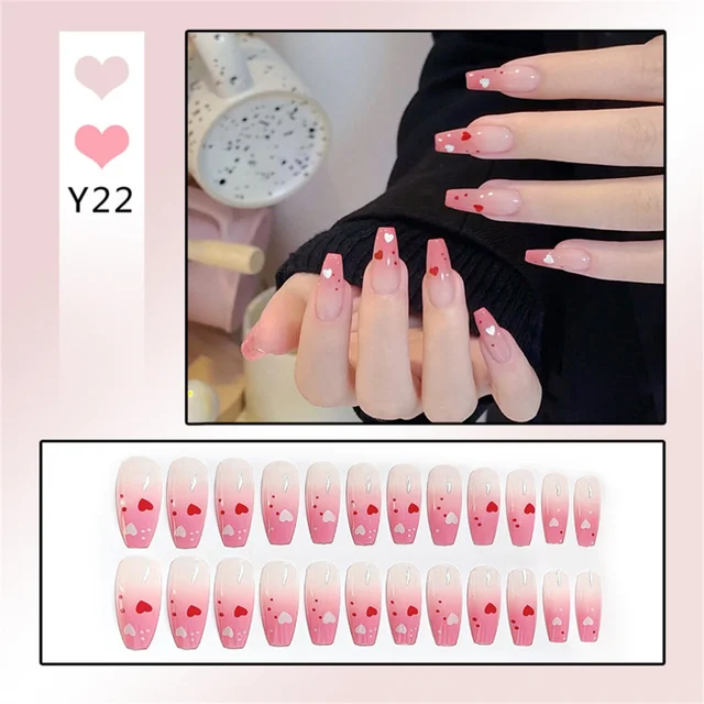 24Ps-Childlike-Fake-Nails-With-Glue-Cute-Kawaii-Personality-Stick-On-Nails-False-Girls-Short-Press jpg