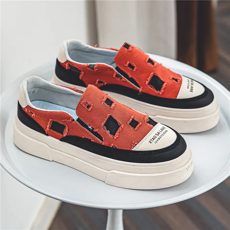 Fashion Design Men's Canvas Sneakers Summer Breathable Platform Mens Loafers Trend Comfortable Flat Slip-on Casual Shoes For Men