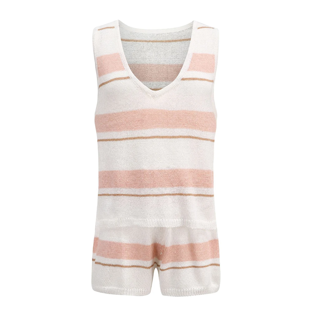 2024 Summer Fashion Casual Deep V-Neck Back Heart Tie Knit Women's Sweater Set Two-Piece Casual Party Trend Wear