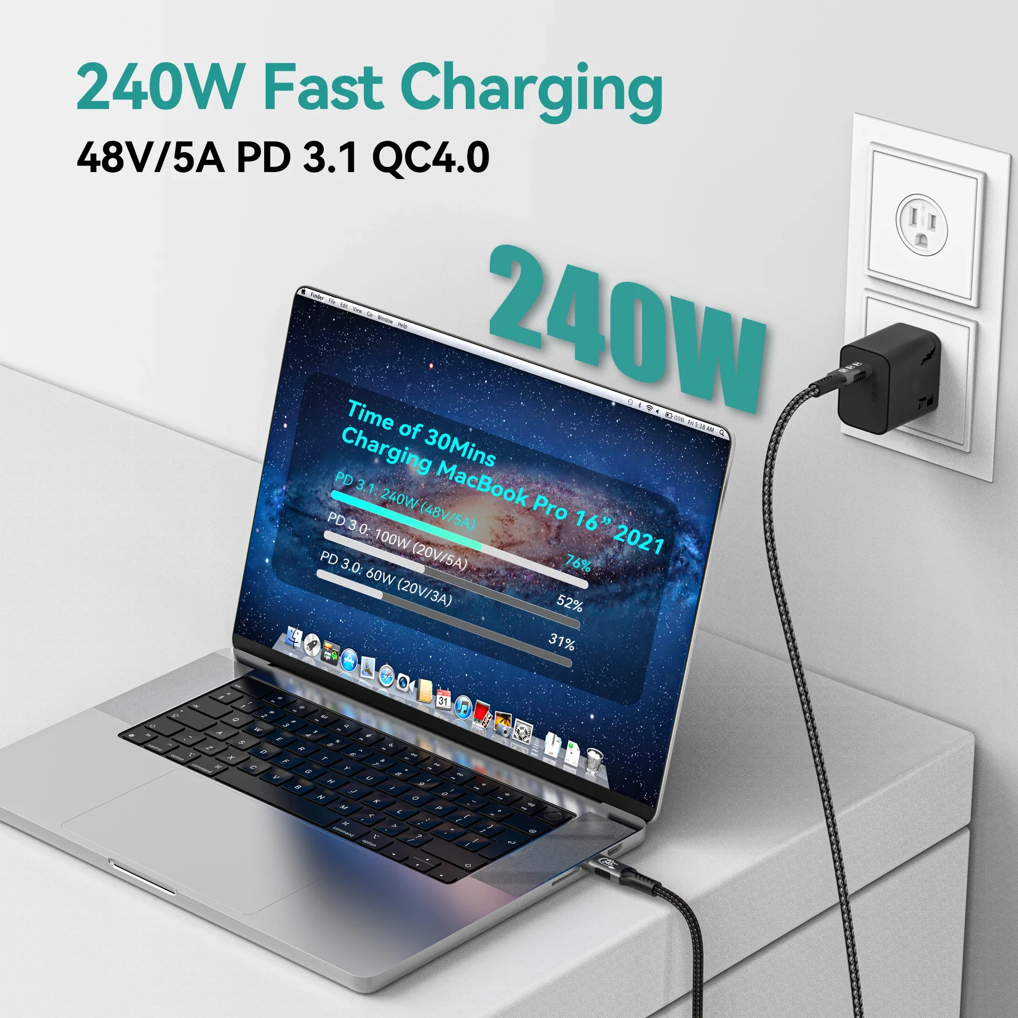 썬더볼트 4 USB4 케이블 40Gbps 8K@60Hz 4K@120Hz PD3.1 100W 타입-C to USB-C 듀얼 프로토콜 아이폰 15 화웨이 호환