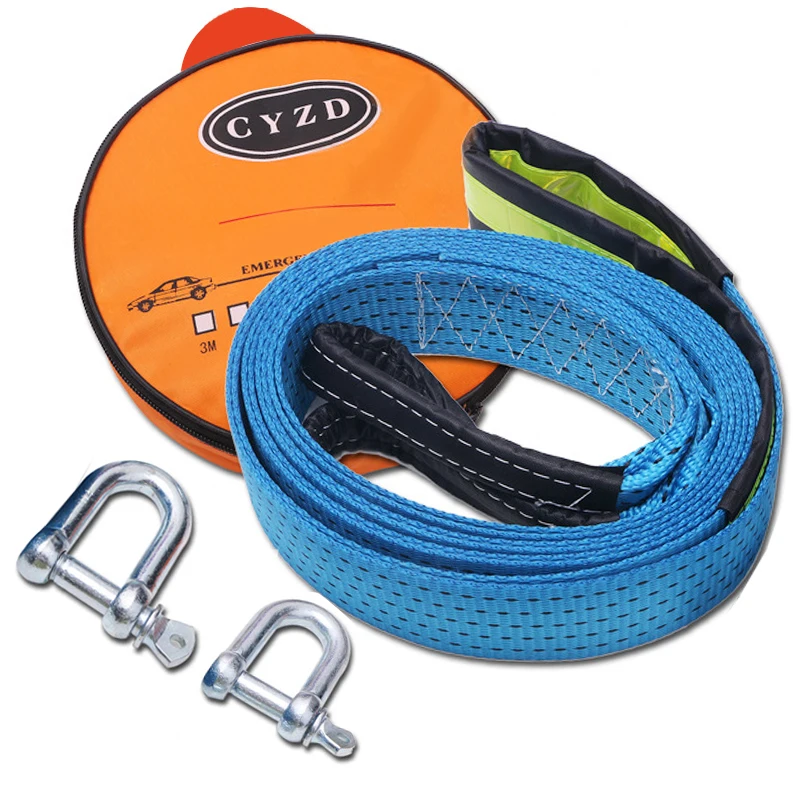 Car Towing Rope 8Tons Car Towing Rope Strape Cable With U Hooks Shackle High Strength Nylon With Reflective Light For Car Truck Trailer SUV
