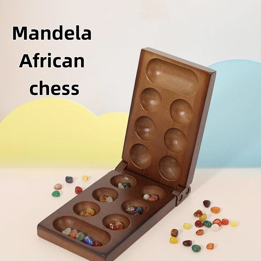 Ancient Mancala African Chess: The solid wood chess set is paired with exquisite stone granules and is an essential board games