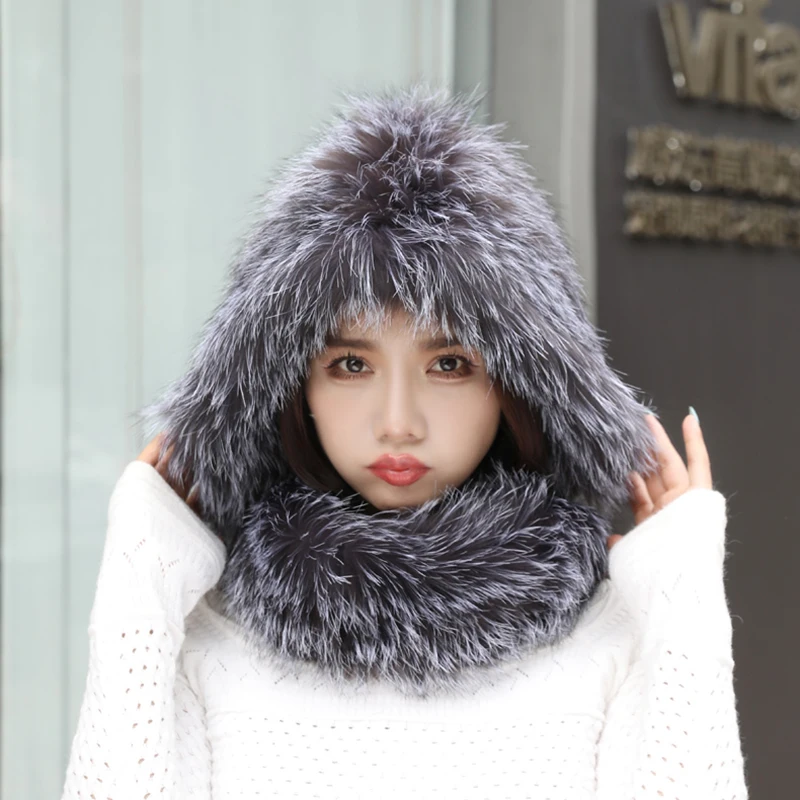 2025 Fashion Lady Real Fox Fur Hat Scarf Winter Warm Fluffy 100