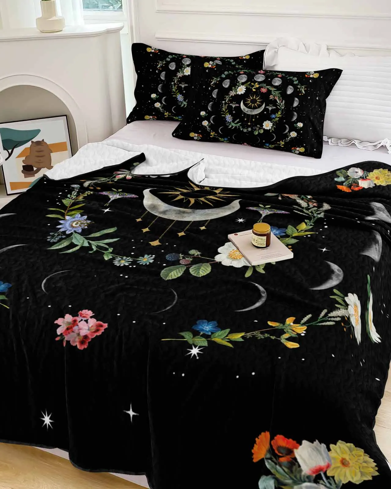 

Moonlight Flower Vintage Tarot Stars Summer Cooling Quilt Air Condition Blanket Comfortable Lightweight Bedroom Thin Quilt