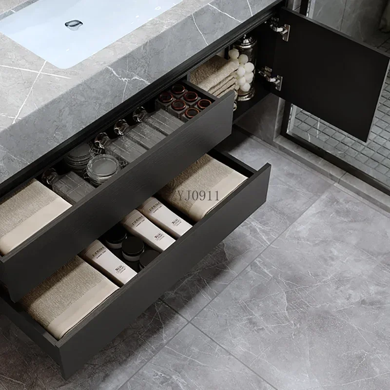 *Rock Panel Bathroom Cabinet Combination Modern Light Luxury Ceramic Seamless Basin Integrated Washbasin YX50BC