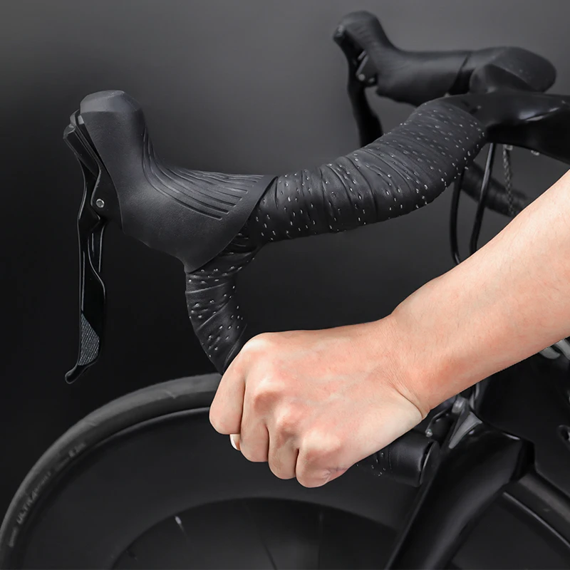 Bike Handlebar Tape MUQZI Fixed Gear Road Bike PU Leather Sweat Absorption Hollow Breathable Winding 1.9M