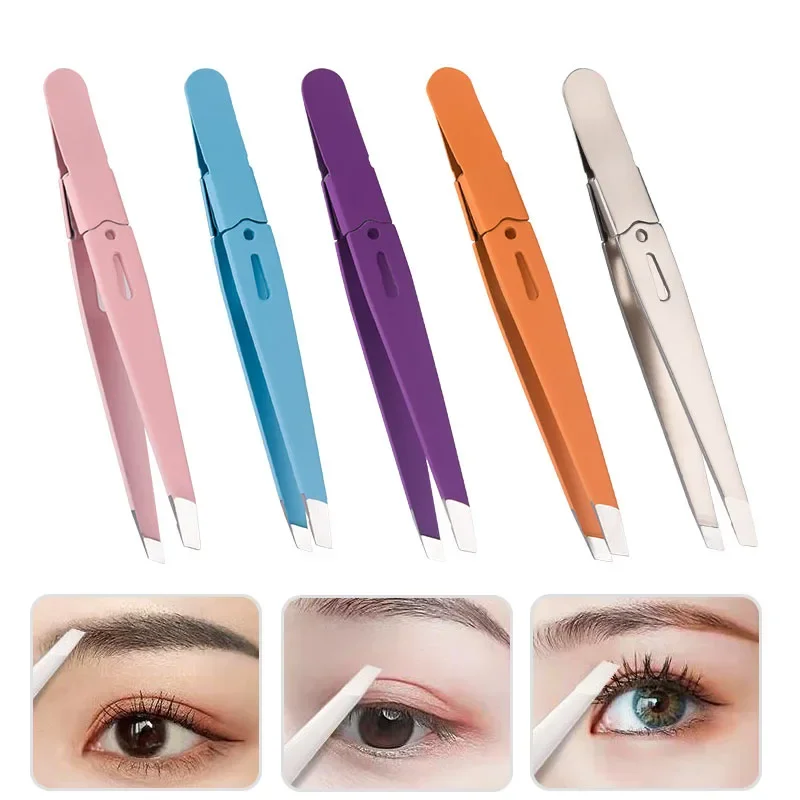 

Colorful Stainless Steel Slanted Eyebrow Tweezer Professional Fine Hairs Puller Makeup Tools