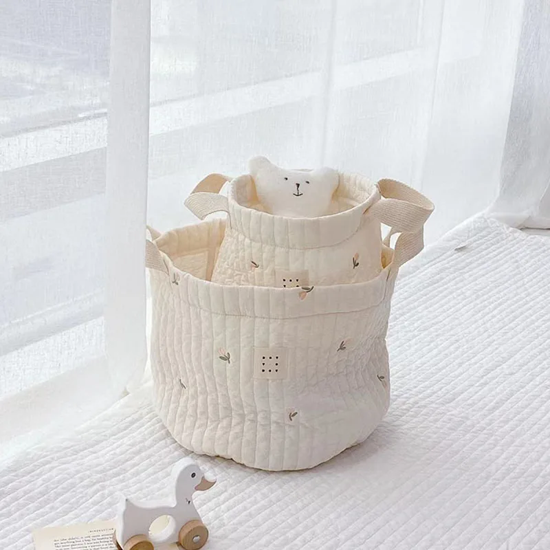 1 Piece Cotton Embroidery Storage Basket for Baby Diaper Clothes Toys