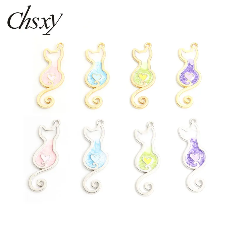 

10pcs Kawaii Heart Cat Charms Enamel Cute Animal Kitten Pendants for DIY Jewelry Making Findings Necklace Bracelet Accessories