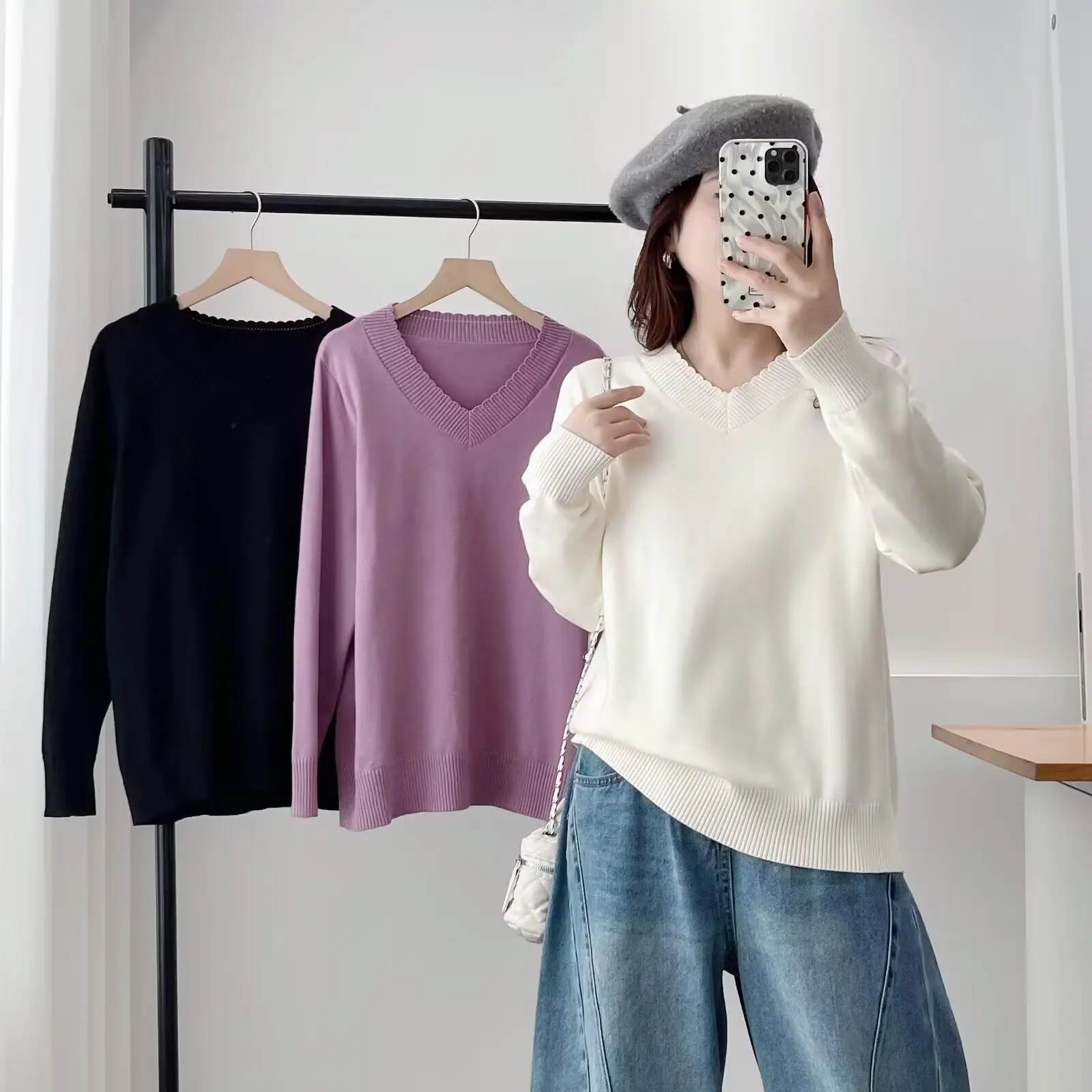 XXXXL Fashion Plus Size Women's Sweaters New Simple And Basic V-neck Knitted Pullovers In Autumn And Winter Casual 6697