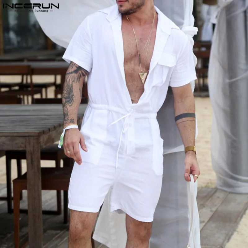 

American Style Rompers New Men's Streetwear Jumpsuits Fashionable Male Solid Overalls Short Sleeved Jumpsuits S-5XL INCERUN 2024