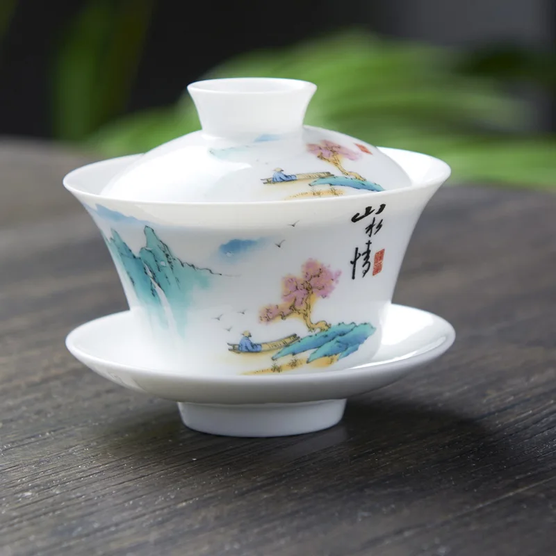Chinese Traditions Gai Wan Tea Set Bone China Tea Sets Dehua Gaiwan Porcelain Pot Set For Travel Beautiful And Easy Kettle tea set