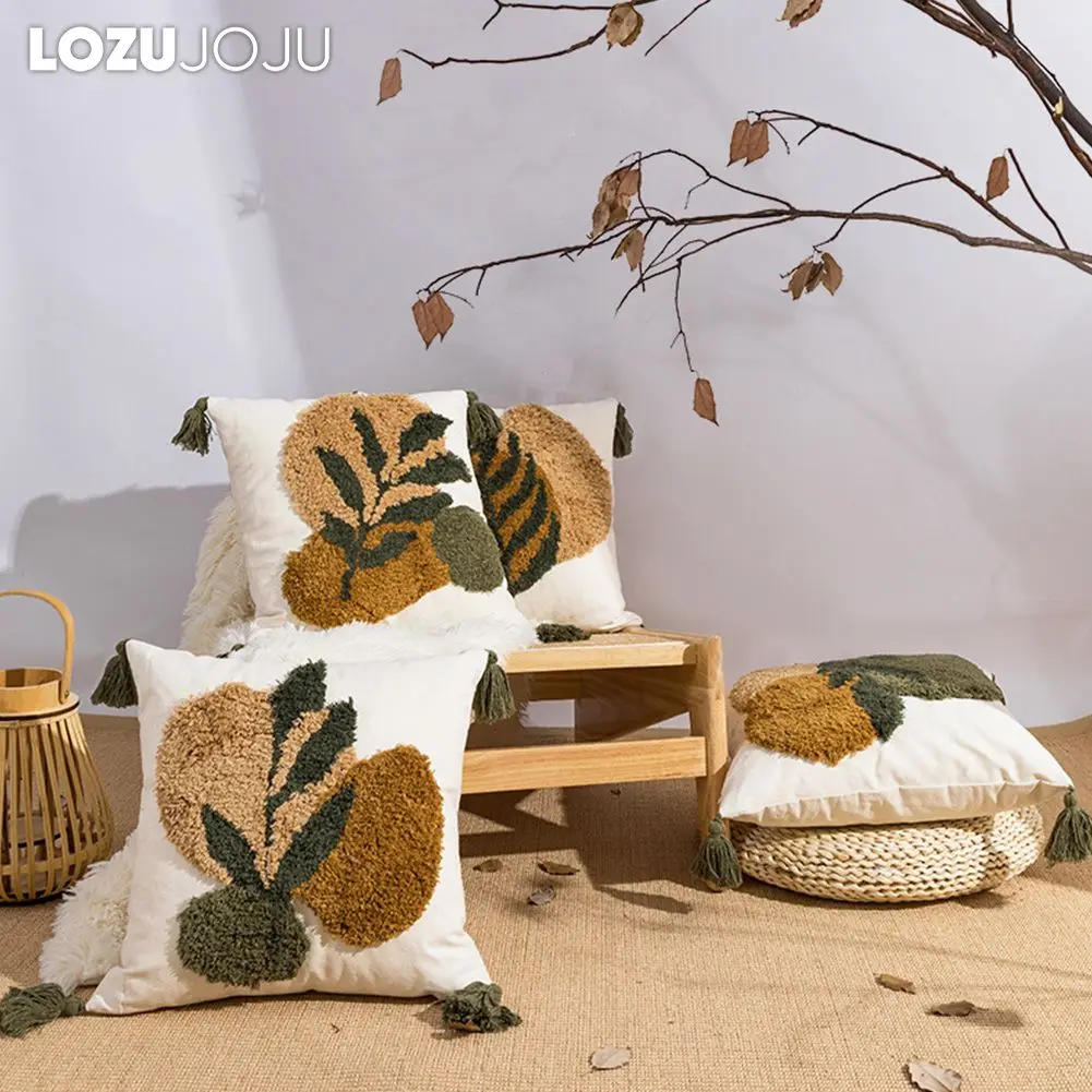 

LOZUJOJU Embroidered Style Leaves Pattern Warm Winter Pillow Cases Cushion Covers Home Decor Sofa Decor 45x45cm