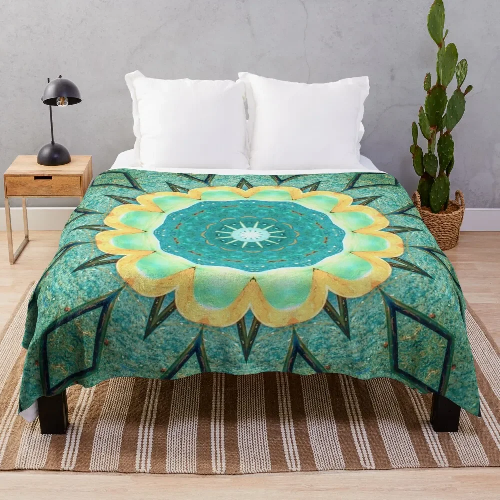 

Geometric, Abstract, Flower Mandala with 12 Petals Throw Blanket Dorm Room Essentials for winter Hairy Decorative Beds Blankets
