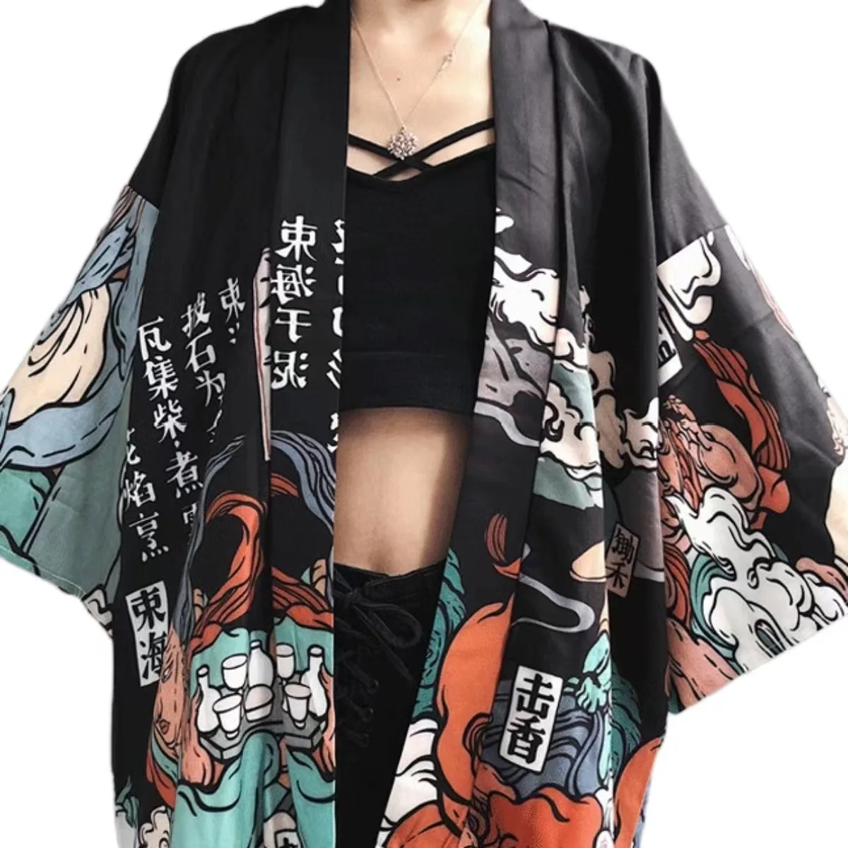 

Kimonos Woman 2023 Japanese Kimono Cardigan Cosplay Shirt Blouse For Women Japanese Yukata Female Summer Beach Kimono FF1126
