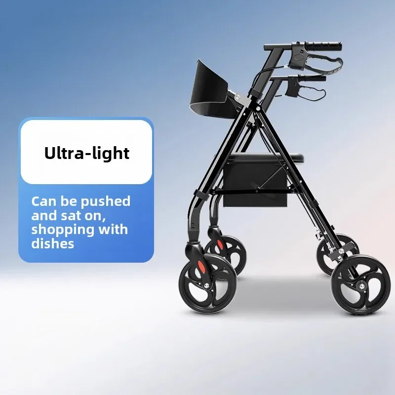 Walking Stick with Seat Transport Chair for Seniors Folding Rolling Walker Wheelchair Wheels Combo & Aluminum Mobility Walkers 2