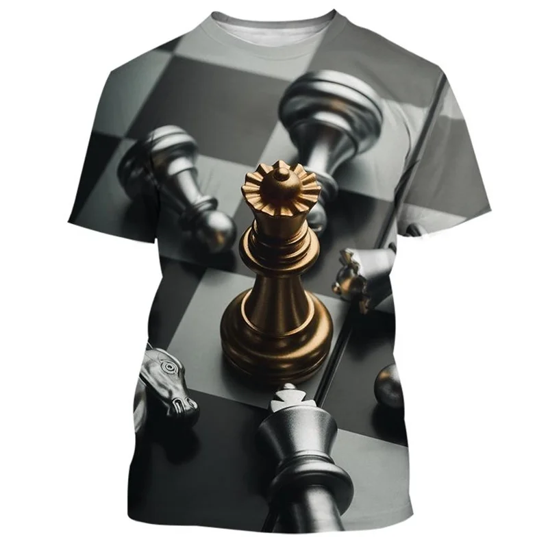 

Fashion Game Chess 3D Printing T-shirt Round Neck Short Sleeve Men's Tops Oversized Crew Neck Summer T Shirt Women Clothes