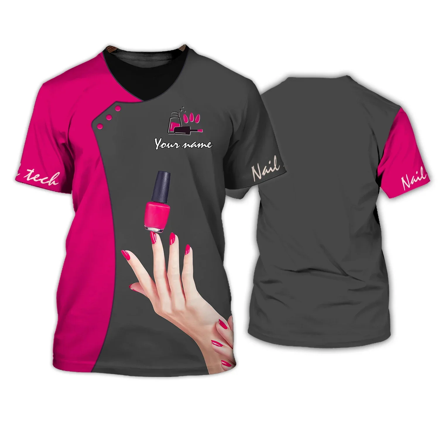 Nail Artist Personalisiertes T-Shirt Manikürist Geschenk Nagelmuster 3D-gedrucktes Sommer-Unisex-Freizeit-T-Shirt [Nicht Arbeitskleidung] DW165 – Detail 11