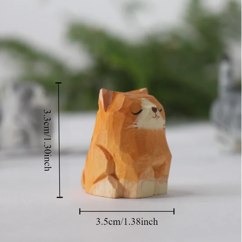 1pc Wooden small animal ornaments Pure handmade wooden carving handicrafts home decoration accessories Gift kitten ornaments room decor statues