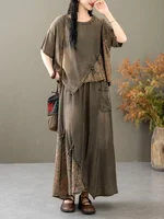 AmaxluluE Summer Suits Women Chinese 2 Pieces Sets Casual Loose Printed Denim Outfits Fashion Vintage Tops Big Size Floral Skirt - Image 6