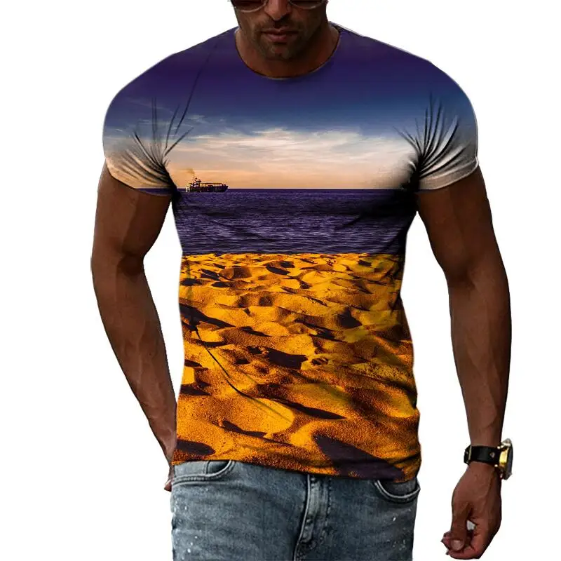 Summer Fashion Leisure Natural Scenery Landscape Men's and Women's T-Shirts  3D Print Hip Hop Personality Round Neck Short Sleeve