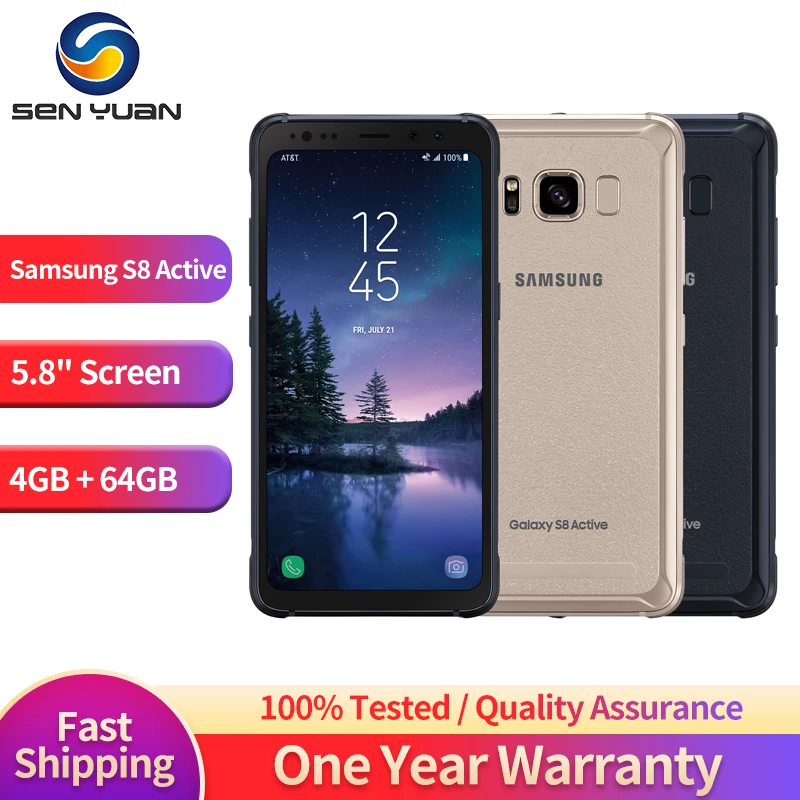 

Original Samsung Galaxy S8 Active G892A 4G Mobile Phone NFC 5.8" 4GB RAM 64GB ROM 12MP+8MP+2MP CellPhone Octa-Core SmartPhone