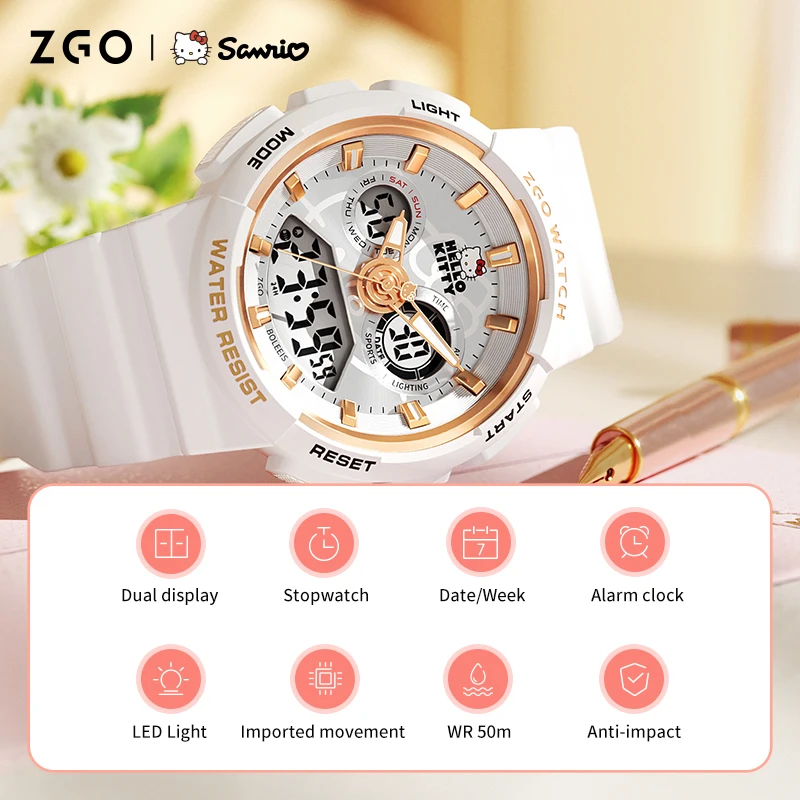 ZGO X Sanrio Hello Kitty Middle and High School Students Girls Electronic Watch Teenage Waterproof Luminous Watches Gift 862 4
