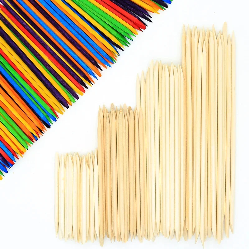 100PCS Cuticle Pusher Remover Nail Art Tools Orange Wood Sticks Rhinestones Picker Bead Pusher Manicure Pedicure Care