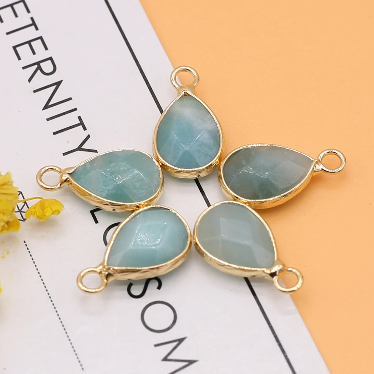 

Natural Stone Agates Phnom Penh Blue Amazonite Water Drop Shape Quartz Crystal Pendant Charms Making DIY Necklace Bracelet