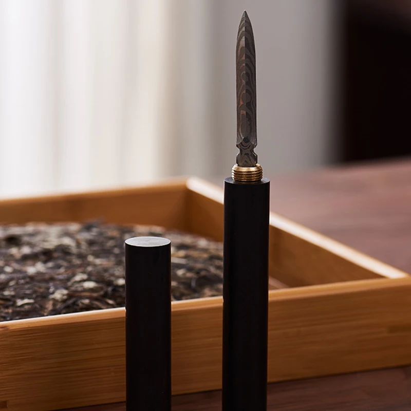Stainless Steel Ebony Chinese Puer Tea Needle Cutter Damascus Tea Knife Solid Wood Set Home Party Supplies