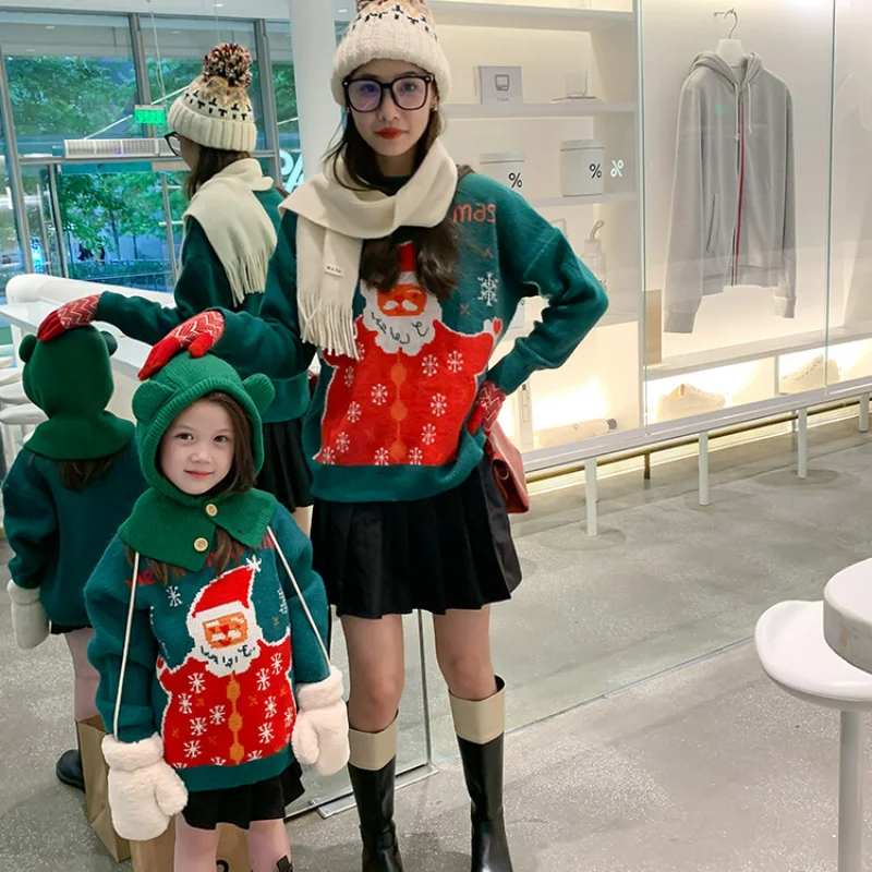 

Family Christmas Sweater 2022 News Mother Kids Cartoon Sweaters Mom Daughter Matching Outfits Children Baby Girls Clothes Tops