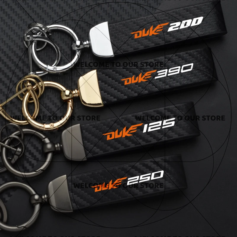 Duke Motorcycle Carbon Fiber Leather Keychain with Zinc Alloy Emblem