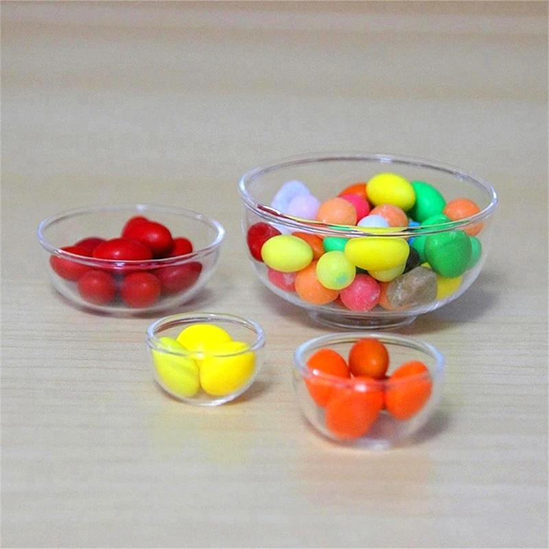 

1:12 Miniature Glass Fruit Bowl Salad Bowl Dollhouse Mini Soup Plate Doll House Kitchen Decor Accessories DIY Play House Toys