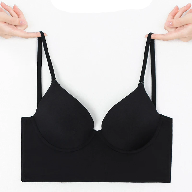 Invisible Push Up Bra Backless Women Bras Low Cut Sexy Plunge Brassiere Open Back Wedding Underwear Seamless Deep U Lingerie