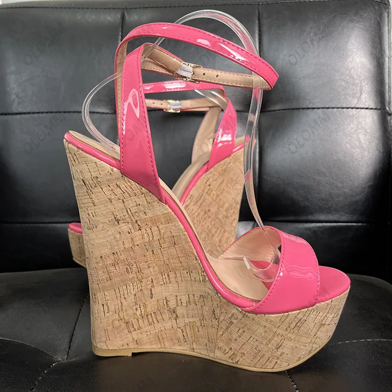 Cork Wedge Neon Pink Platform Sandals Sandy Pink PU Knot Strap