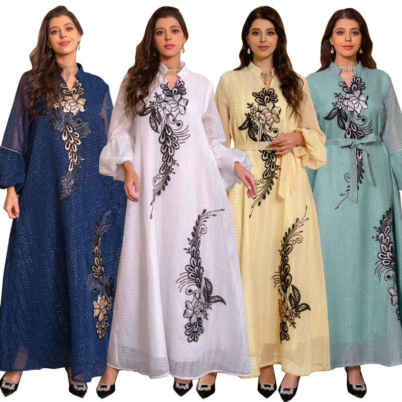 Abaya For Women Muslim Dubai Long 2023 New Line Dress Dubai Turkey Robe Stand Collar With Belt Office Lady Party Dress Fashion