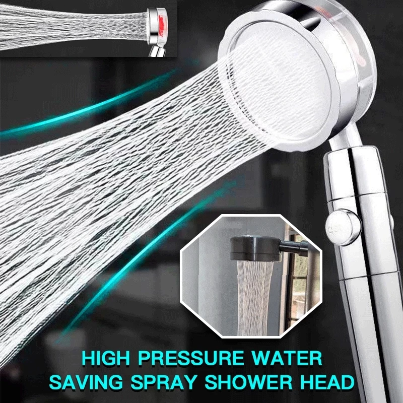 Shower Head Water Saving Flow 360 Degrees Rotating with Turbine Small Fan Rain High Pressure Spray Nozzle Bathroom Accessories shower head