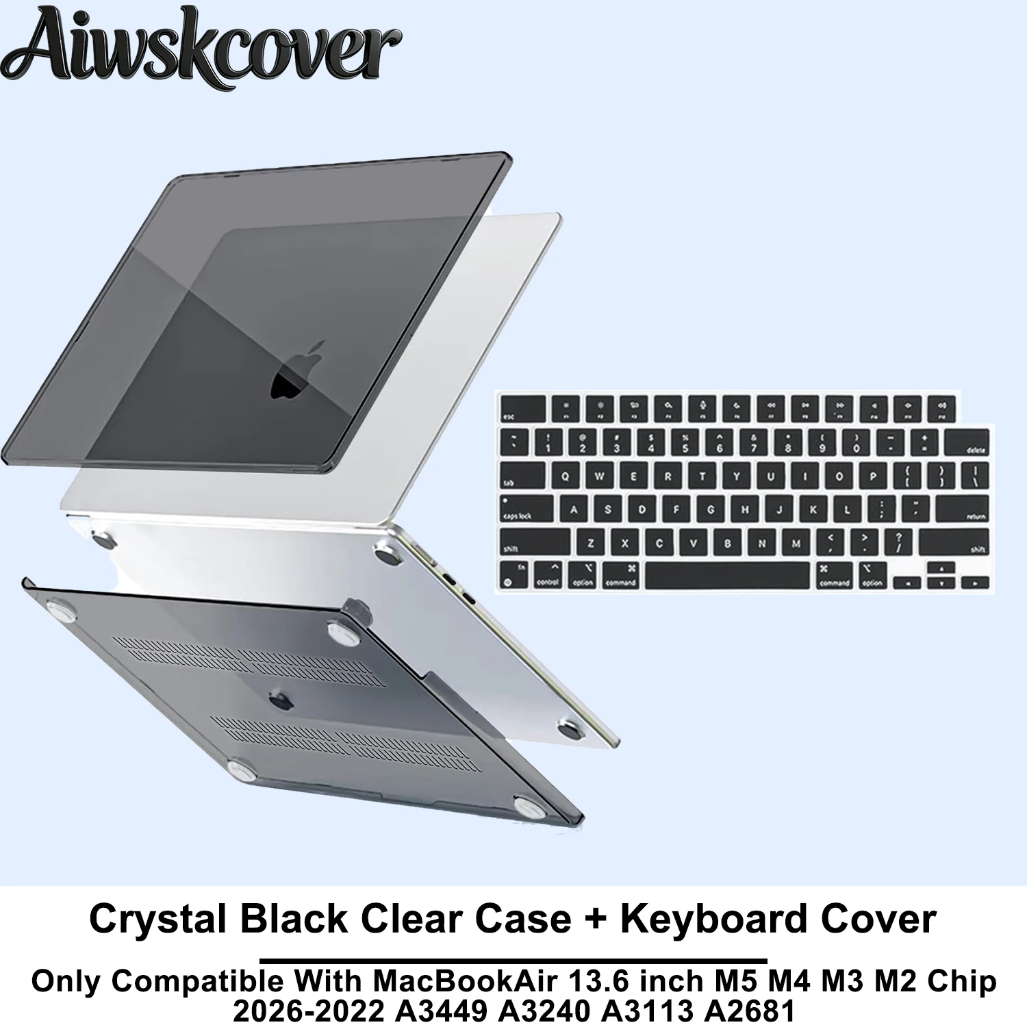 Coque rigide pour MacBook Air 13,6 pouces, modèles M5 2026, M4 2025, M3, M2 2024-2022, A3449, A3240, A3113, A2681, coque rigide et protection de clavier