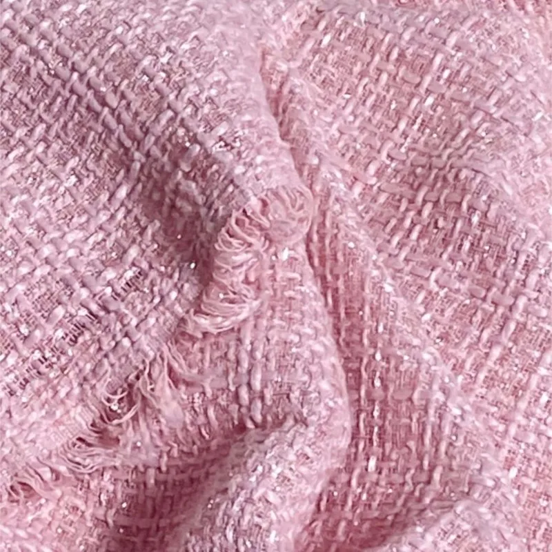 

Pink Bright silk tweed fabric Wide 100cm x 150cm Blended Woven Vintage Coarse Tweed Diy Coat Suit