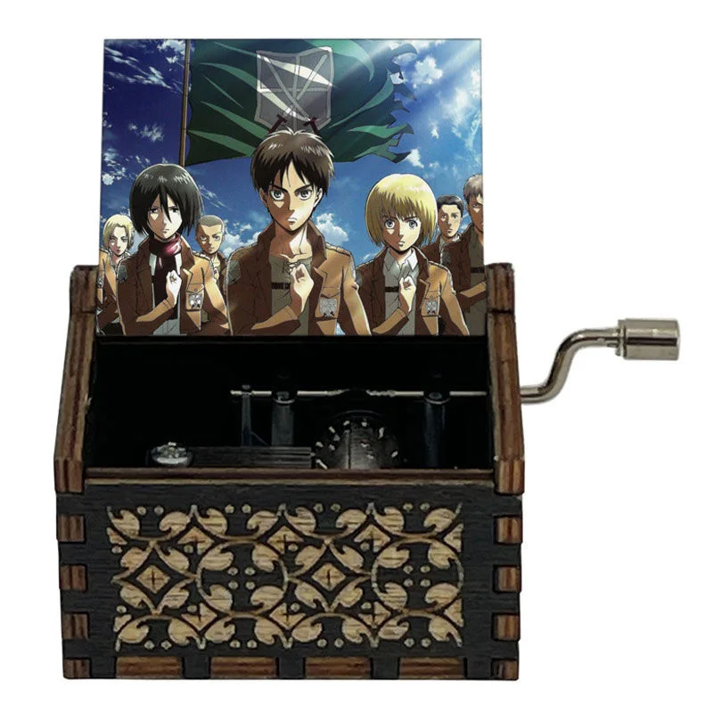 Anime Attack On Titan Hand Crank Music Box Manga Levi Eren Mikasa Wooden Musical Box Home Desktop Decor New Year Birthday Gifts