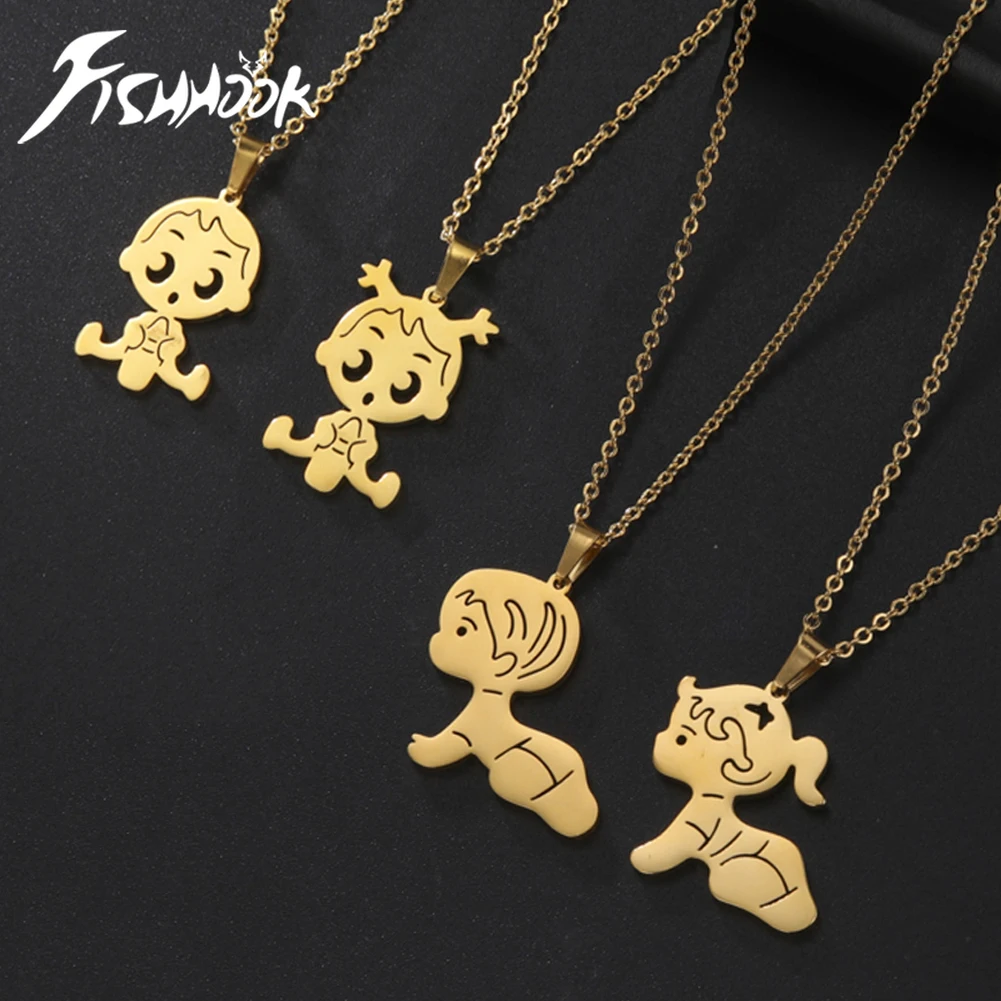 Fishhook 남녀공용 스테인레스 스틸 쥬얼리 체인 목걸이, 남녀공용, 어머니, 아버지 날, 가족 선물 