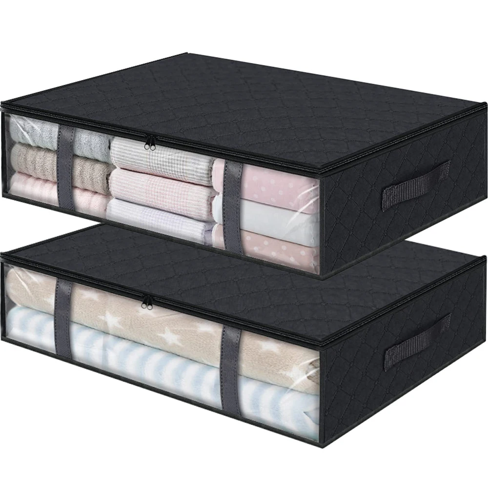 1/2/5pcs Under Bed Storage Bags, Transparent Quilt Organizer, Foldable Clothes Box, Washable Non-Woven Fabric, Space Saver 6