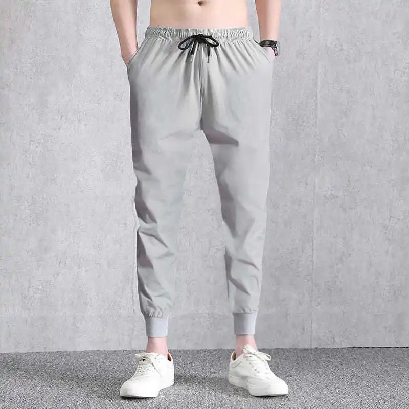Men summer Nine point pants thin fashionable and trendy breathable oversized loose fitting ankle sports pants Fitness Trousers