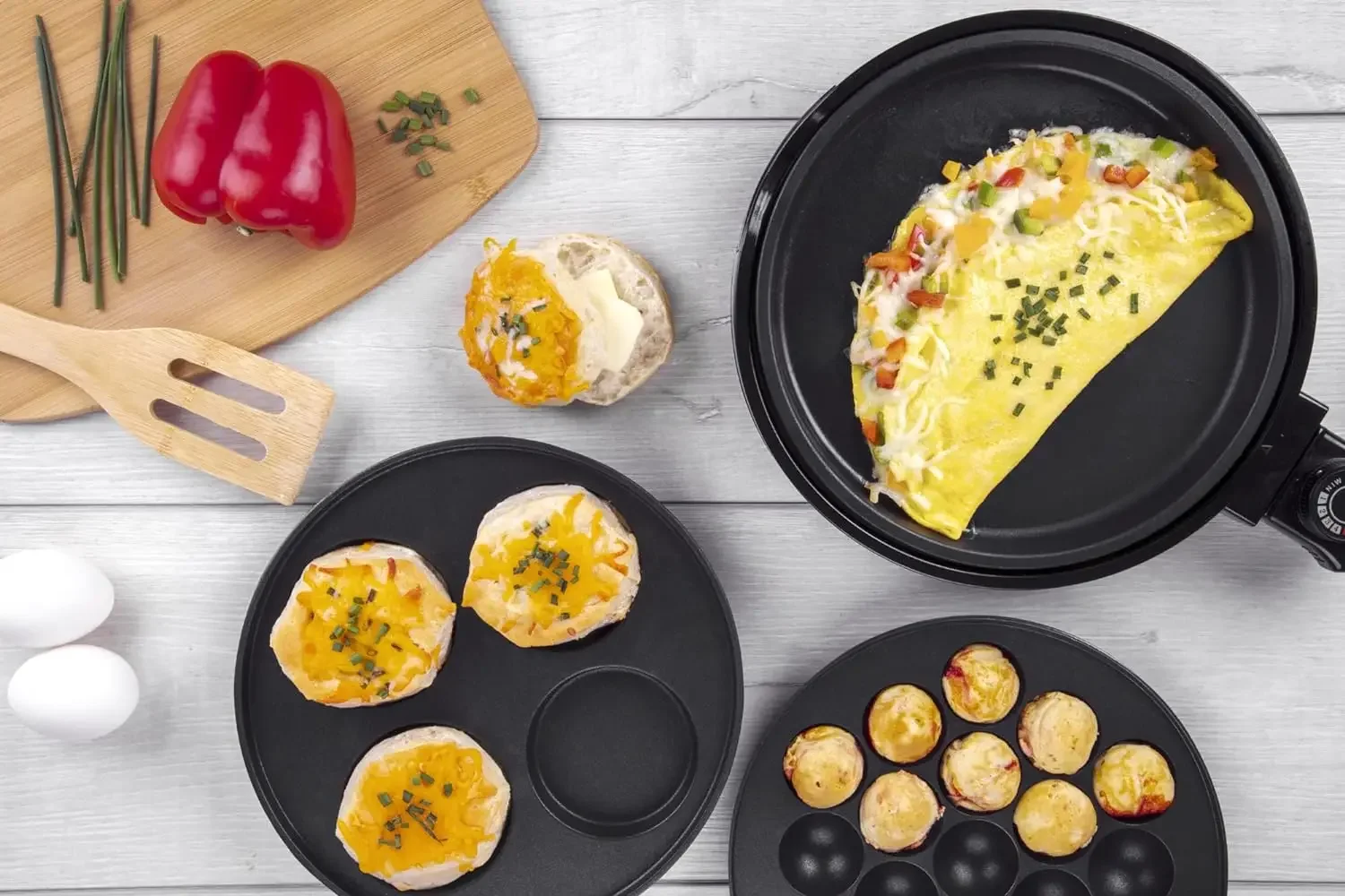Multi Baker Deluxe- Baking Made Easy- Electric Appliance with Temp Control, 3 Interchangeable Skillets for Grilling Baking 2