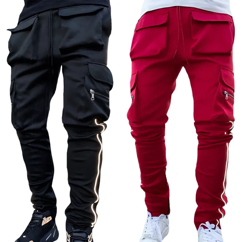 

Summer Cargo Casual Pants Men's Hip Pop Joggers Reflective Multi-Pocket Trackpants Men's Running Jogging Pants Sports Trousers