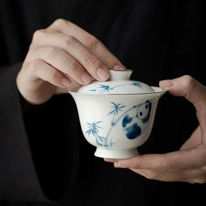 

Hand Painted Panda Gaiwan Set For Tea Porcelain Bamboo Tureen With Lid Teaware Kung Fu Tea Set Chinese Cup Tea Bowls Chawan