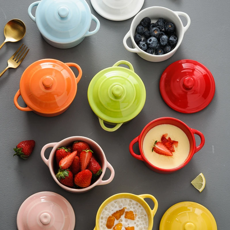 High quality home decoration cute colorful double ear ceramic soup pot with  lid - AliExpress