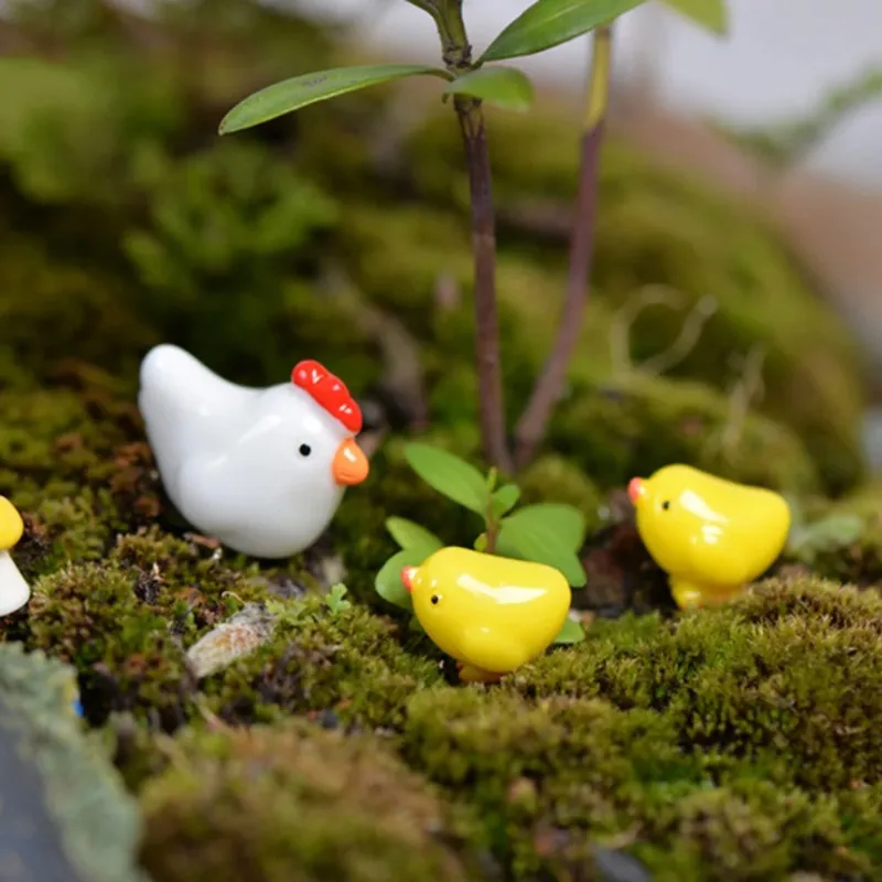 Mix 7Pcs Chick Hen Nest Egg Figurine Miniatures Home Decor Decoration Cute Accessories Garden Decor Easter Decoration