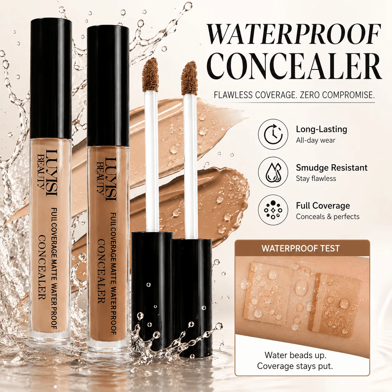 Set completo di trucco per il viso da 4 pezzi: 1 correttore + 1 cipria + 1 contorno + 1 spugnetta. Cosmetici per il viso impeccabili, opachi, impermeabili e morbidi. - immagine 5