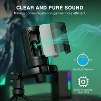 AmpliGame by FIFINE RGB USB Gaming Microphone with Light-touch Mute,Condenser Mic with Tripod for PC,PS4/5,Laptop Streaming-A2 4
